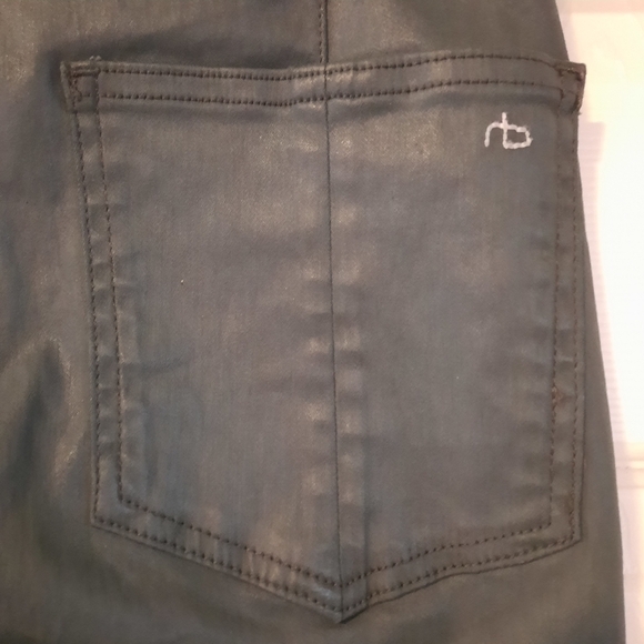 RAG & BONE Coated Pull On Highrise Jeans Pants Cotton Stretch Army Green S 4 - Picture 10 of 14